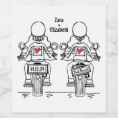 カスタム2ブリデスバイクもしくは自転車に乗る人オートバイレズ結婚ズ ワインラベル (シングルラベル)