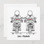 カスタム2ブリデスバイクもしくは自転車に乗る人オートバイレズ結婚ズ 招待状 (正面/裏面)