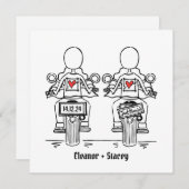 カスタム2ブリデスバイクもしくは自転車に乗る人オートバイレズ結婚ズ 招待状 (正面/裏面)