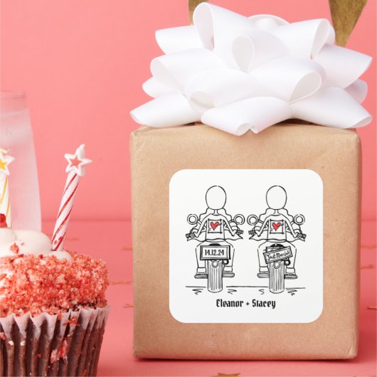 カスタム2ブリデスバイクもしくは自転車に乗る人オートバイ夕べ結婚ズ スクエアシール (パーティー)