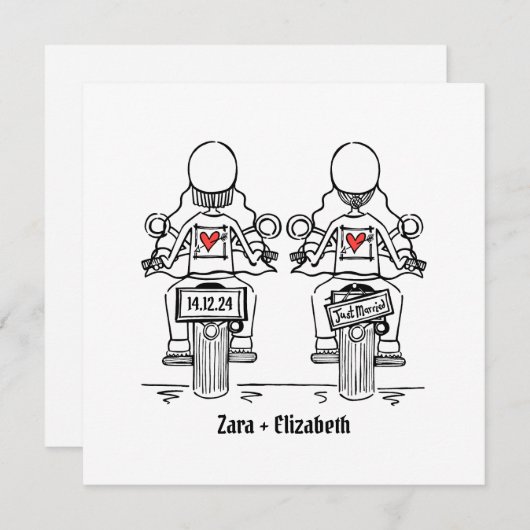 カスタム2ブリデスバイクもしくは自転車に乗る人オートバイ夕べ結婚ズ 招待状 (正面/裏面)