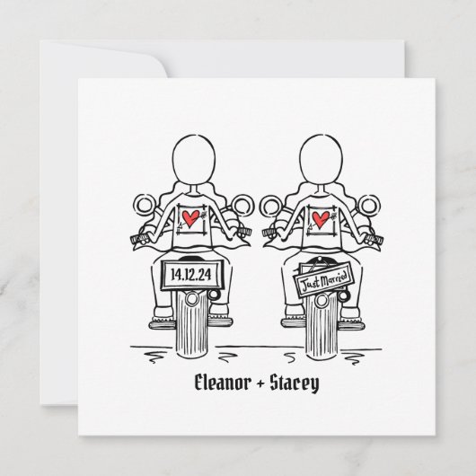 カスタム2ブリデスバイクもしくは自転車に乗る人オートバイ夕べ結婚ズ 招待状 (正面)