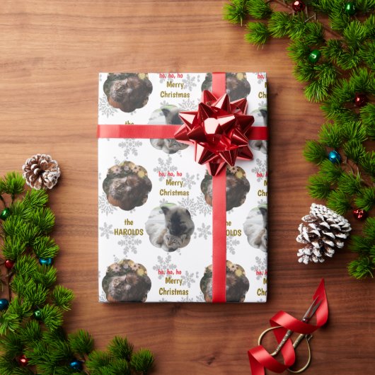 カスタム2ペットフォトフェスティバルクリスマススノーフレーク ラッピングペーパー (クリスマスギフト)
