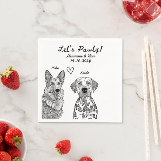 カスタム2ペット描パーソナライズされたのナ結婚プキン スタンダードカクテルナプキン (インサイチュ)