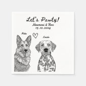 カスタム2ペット描パーソナライズされたのナ結婚プキン スタンダードカクテルナプキン (正面)