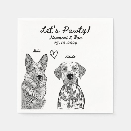 カスタム2ペット描パーソナライズされたのナ結婚プキン スタンダードカクテルナプキン (正面)