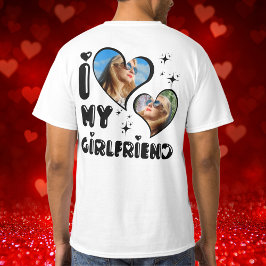 カスタム2写真ガールフレンドの背中と前が大好き Tシャツ