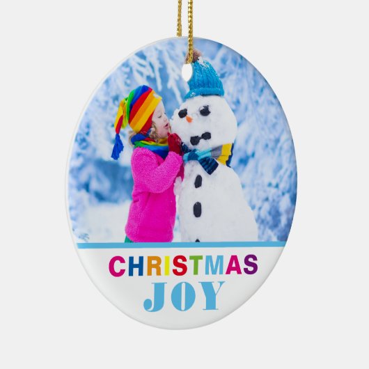 カスタム2写真クリスマスジョイモダンカラフル セラミックオーナメント (右)