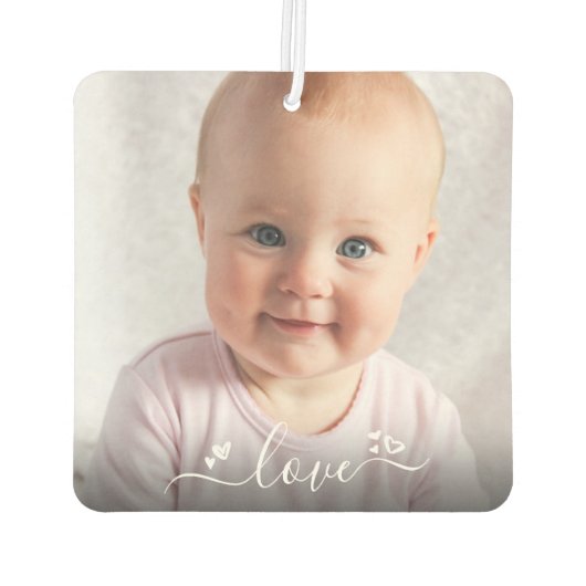 カスタム2写真パーソナライズされたモダン「Love」スクエア カーエアーフレッシュナー (裏面)