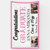 カスタム2写真ピンクおめでとう大学院卒業 横断幕 (縦)