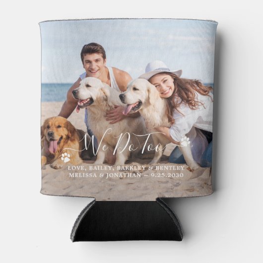 カスタム2写真ペット犬の結婚式の引き出物 缶クーラー (正面)