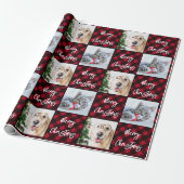 カスタム2写真メリークリスマスレッドバッファロープレイド ラッピングペーパー (アンロールド)