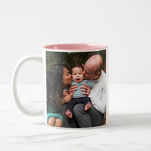 カスタム2写真両面ファパーソナライズされたミリ ツートーンマグカップ (左)