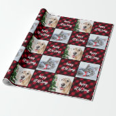 カスタム2写真幸せHOWLidays Red Buffalo Plaid ラッピングペーパー (アンロールド)