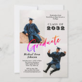 カスタム2写真黒ストライプの大学院生20XX 招待状 (正面)