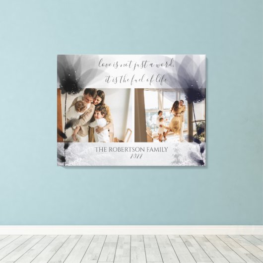 カスタム2家族の写真フローラオーバーレイKeepsake キャンバスプリント (インサイチュ (ウッドフロア))