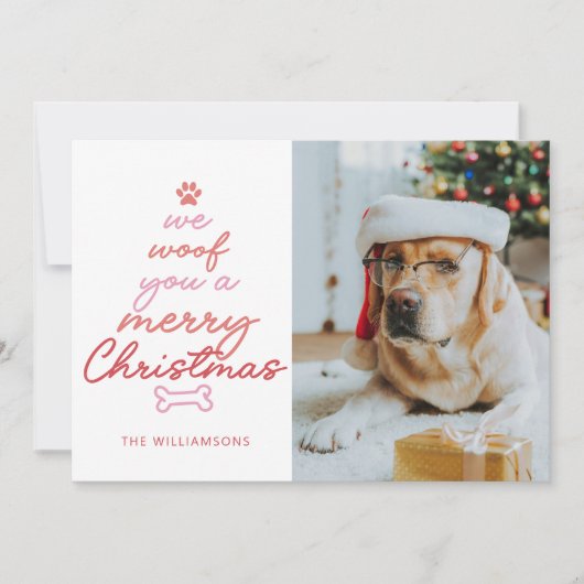 カスタム2枚の写真おもしろいペット犬ウーフクリスマスおもしろい シーズンカード (正面)