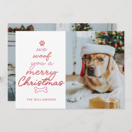 カスタム2枚の写真おもしろいペット犬ウーフクリスマスおもしろい シーズンカード (正面/裏面)