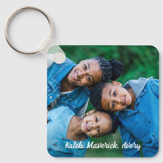 カスタム2枚の写真がモダン可愛いパーソナライズされた家族 キーホルダー (正面)