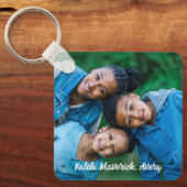 カスタム2枚の写真がモダン可愛いパーソナライズされた家族 キーホルダー (正面)