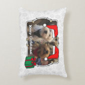 カスタム2枚の写真クリスマスサンタハットペットホホホホホHO アクセントクッション (正面(垂直))