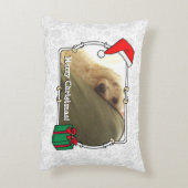 カスタム2枚の写真クリスマスサンタハットペットホホホホホHO アクセントクッション (裏面(縦))