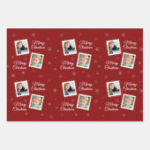 カスタム2枚の写真クリスマスデザインオン赤 ラッピングペーパーシート (正面3)