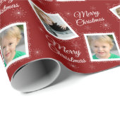 カスタム2枚の写真クリスマスデザインオン赤 ラッピングペーパー (ロールコーナー)