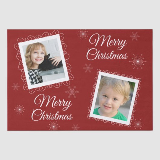 カスタム2枚の写真クリスマスデザインオン赤 薄葉紙 (正面)