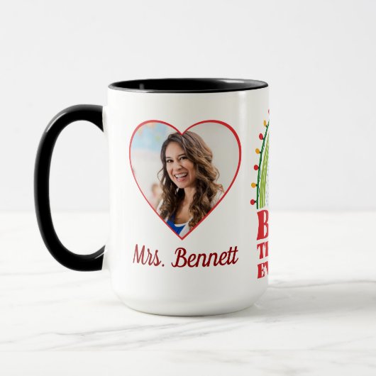 カスタム2枚の写真クリスマスプレゼント最高の先生 マグカップ (左)