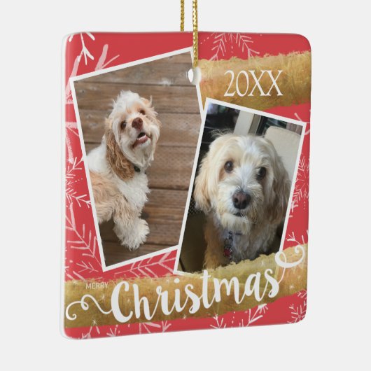 カスタム2枚の写真クリスマス セラミックオーナメント (右)