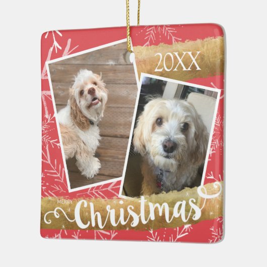カスタム2枚の写真クリスマス セラミックオーナメント (左)