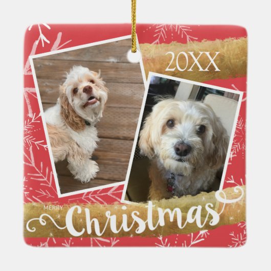 カスタム2枚の写真クリスマス セラミックオーナメント (裏面)