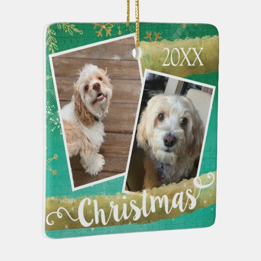カスタム2枚の写真クリスマス セラミックオーナメント (右)