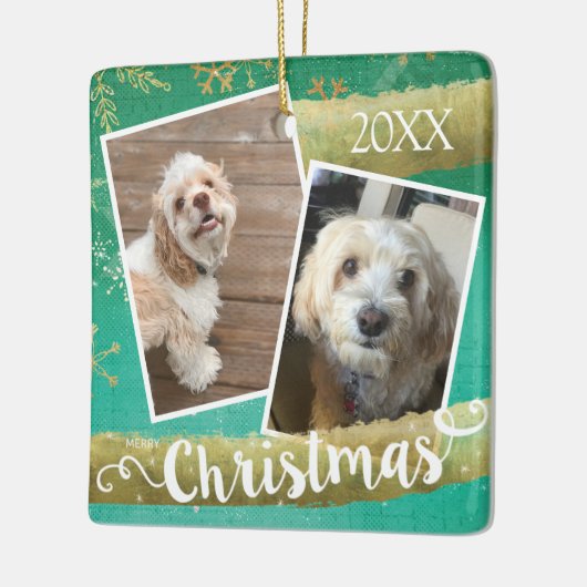 カスタム2枚の写真クリスマス セラミックオーナメント (左)