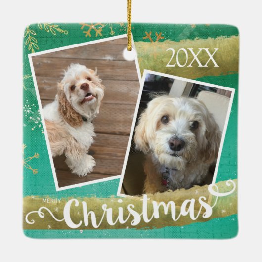 カスタム2枚の写真クリスマス セラミックオーナメント (裏面)