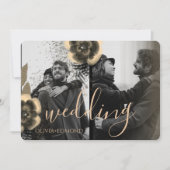 カスタム2枚の写真ゴールデンフラワーフレーム結婚ズ 招待状 (正面)