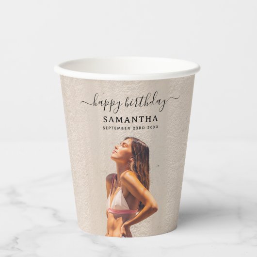 カスタム2枚の写真バースデーパーティーセルフィー写真 紙コップ (正面)