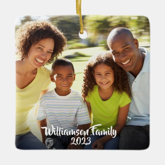カスタム2枚の写真2面の家族の写真モダン セラミックオーナメント (正面)