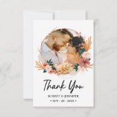 カスタム2枚の写真 |ボホフローラ山花結婚の花 サンキューカード (正面)