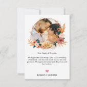 カスタム2枚の写真 |ボホフローラ山花結婚の花 サンキューカード (裏面)