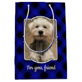 カスタム2枚パーソナライズされた青・黒の写真 ミディアムペーパーバッグ (正面)