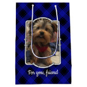 カスタム2枚パーソナライズされた青・黒の写真 ミディアムペーパーバッグ (裏面)