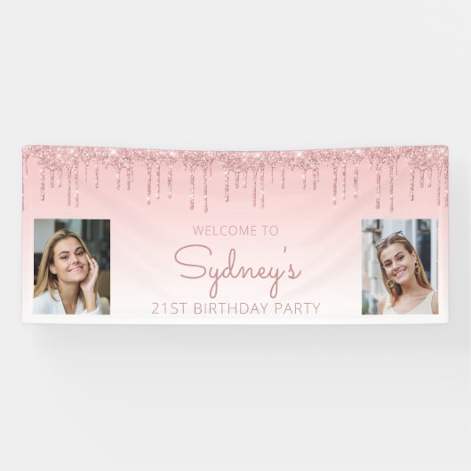 カスタム2枚フォトピンクグリッタードリップ21歳 横断幕 (横)