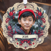 カスタム2枚フォトフェスティバルクリスマスリース休日 オーナメントカード