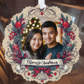 カスタム2枚フォトフェスティバルクリスマスリース休日 オーナメントカード