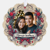 カスタム2枚フォトフェスティバルクリスマスリース休日 オーナメントカード (裏面)