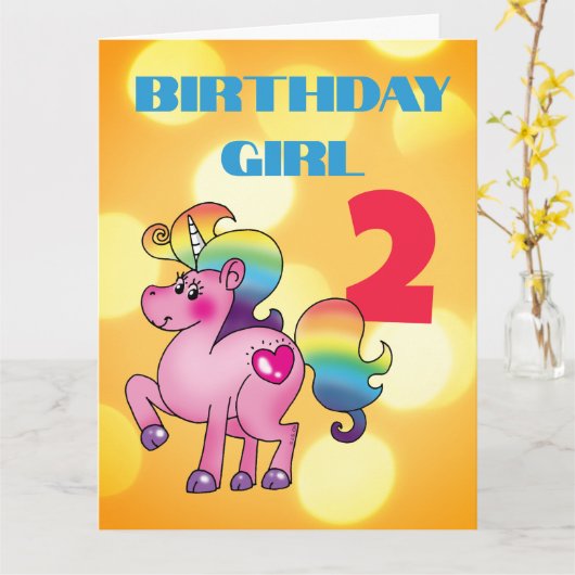 カスタム2歳の誕生日お姫様ユニコーン カード (黄色い花)