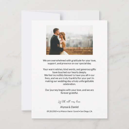カスタム2結婚の写真のシンプルモダンスクリプト サンキューカード (裏面)