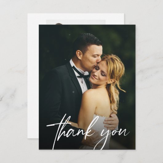 カスタム2結婚の写真のシンプルモダンスクリプト サンキューカード (正面/裏面)